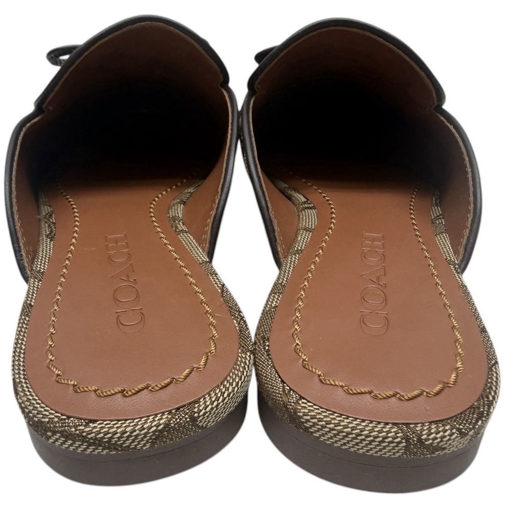 NEW‎ COACH Size 6B Women's Shoes Slide Khaki Jacquard SIG Leather Trim - Picture 5 of 8